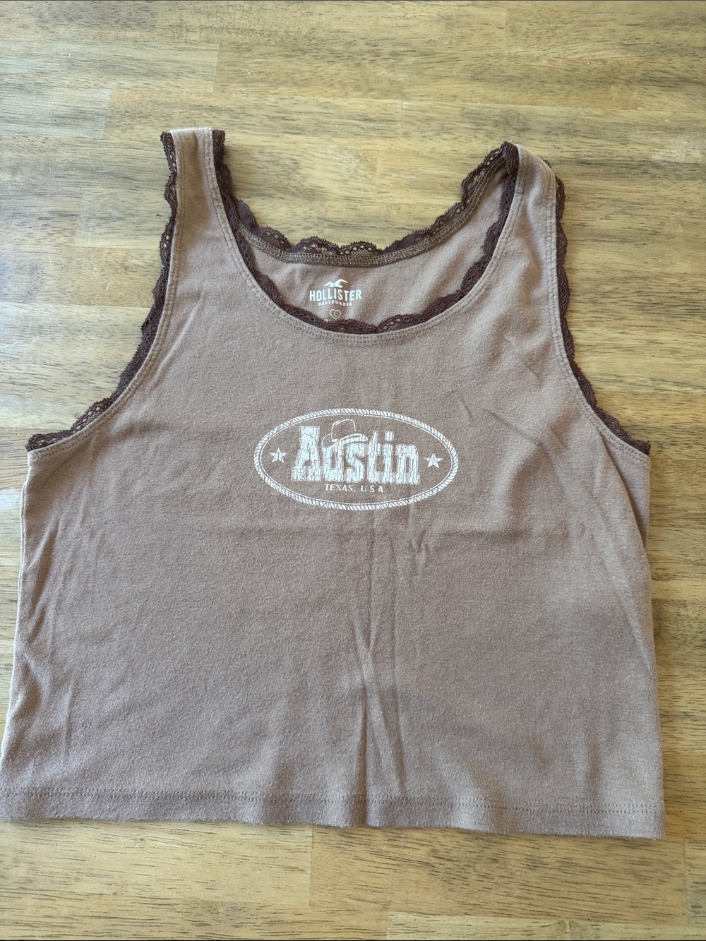 Hollister Brown Austin Lace-Trim Logo Crop Tank